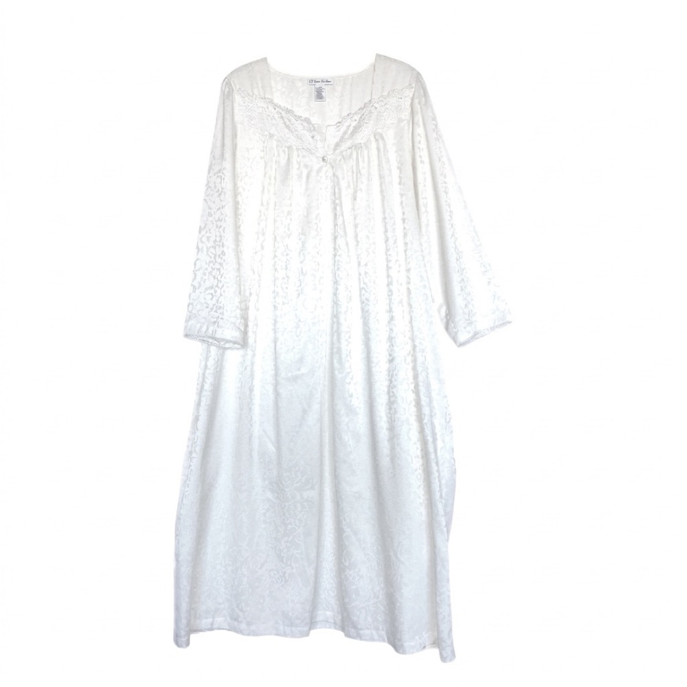 Oscar de la Renta Cream Ivory Large Satin Cheetah Print Nightgown